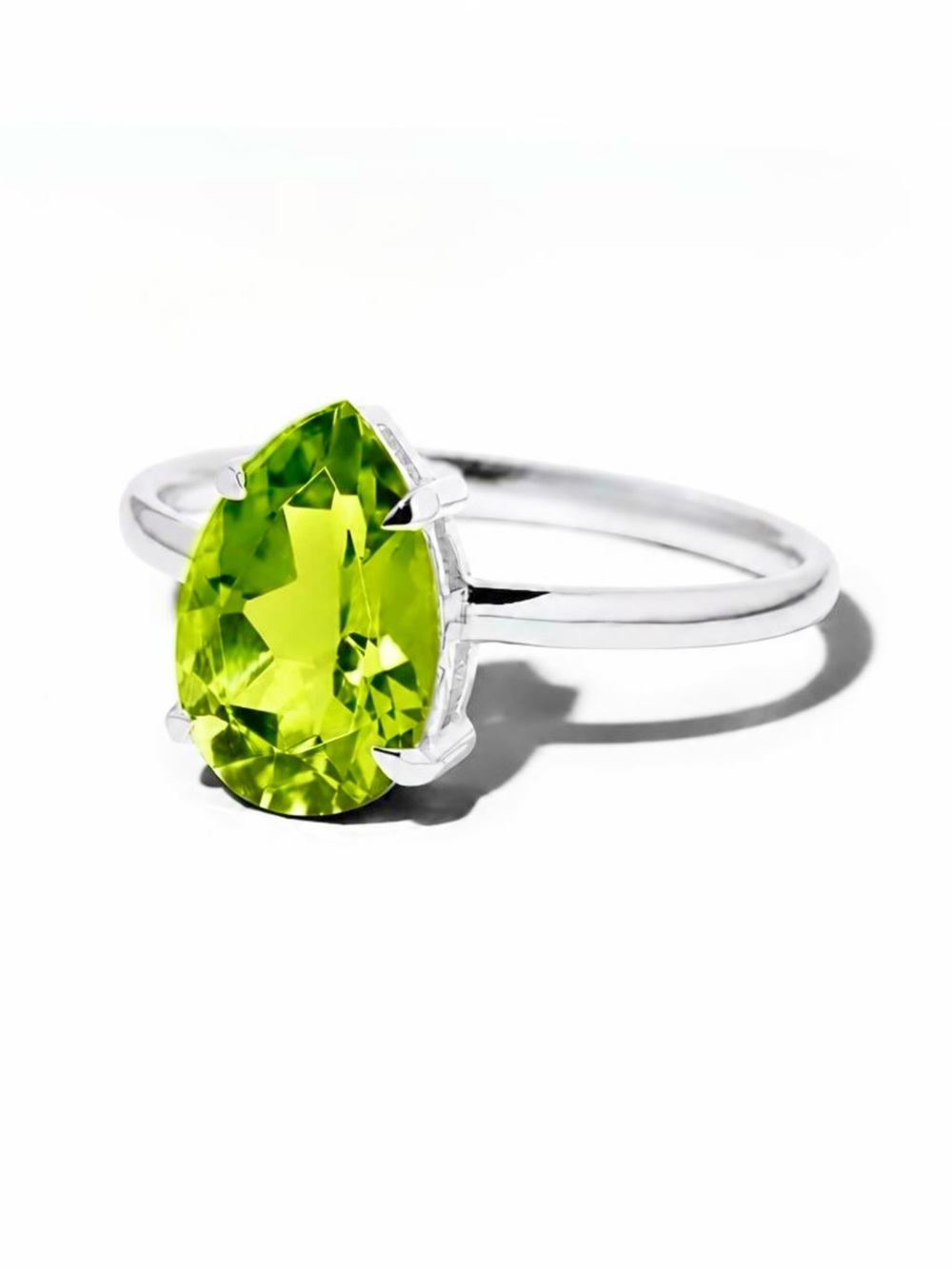 Sterling Silver Peridot Swarovski Element Pear Cut Ring - Picture 3 of 6